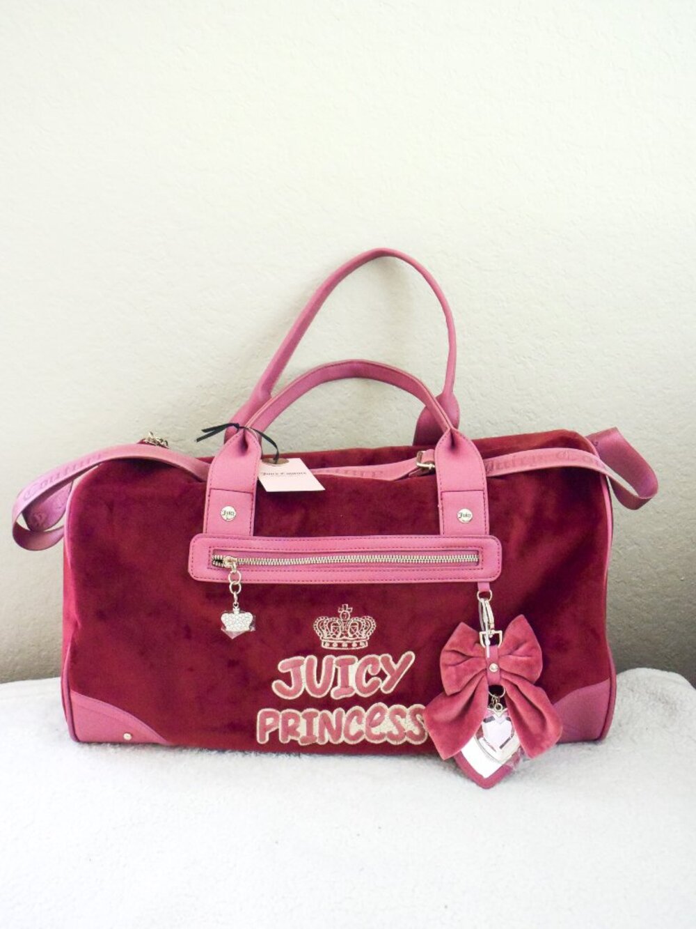*Juicy Couture* American Princess Weekender Bag Velour in Cranberry Juice - NEW!